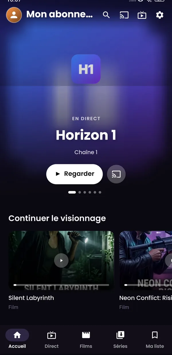 Kuro-Stream sur téléphone : accueil
