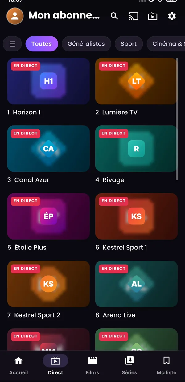 Chaînes en direct sur téléphone